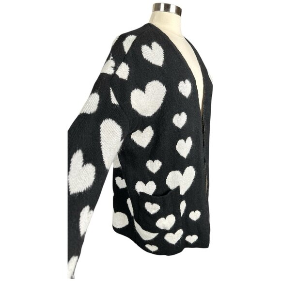 Maeve Anthropologie Sweater Womens XS Cardigan hearts black white open casual - Picture 8 of 15